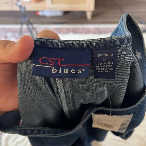 NWT Vtg Y2K Denim Jumper Maxi Dress USA 4th of July Patriotic Plus Sz 1X - Picture 7 of 9